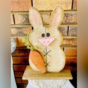 *Rustic Wood Chubby Bunny with Carrot on Wood Base
